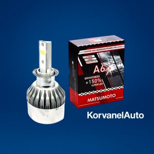 Kit Ampolletas LED H3 7600Lm A6+ Matsumoto – 25W, 12V, con Ventilador, Luz Blanca