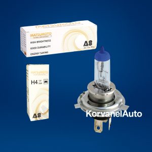 Ampolleta H4 Halógeno Matsumoto 120+ – 55W, 12V, Luz Blanca Mejorada