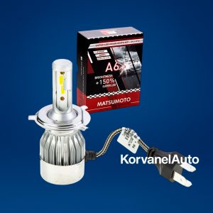 Kit Ampolletas LED H4 7600Lm A6+ Matsumoto – 25W, 12V, con Ventilador, Luz Blanca